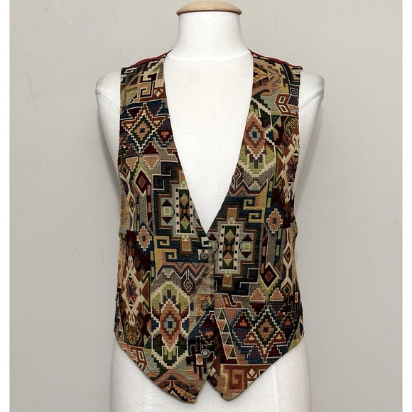 Vintage Backroad Blues Women Top PM Burgundy Vest Boho Aztec‎ Southwest Western - Picture 1 of 13